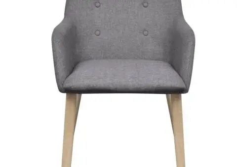 Scaune bucătărie 4 buc, gri deschis, textil & lemn stejar masiv - 3/5