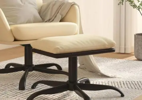 Taburet, crem, 60x60x36 cm, textil și piele ecologică - 1/5