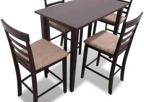 Set masă și 4 scaune de bar din lemn, alb - 1/5