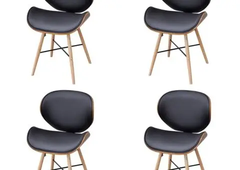 Scaune de bucătărie, 4 buc, crem, lemn curbat & piele ecologică - 1/5