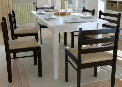 Scaune de bucătărie, 6 buc., maro, lemn masiv hevea & catifea - 1/5