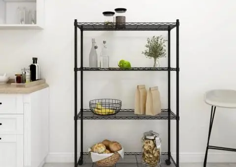 Raft depozitare cu roți 4 niveluri negru 90x35x142 cm 200 kg - 1/5