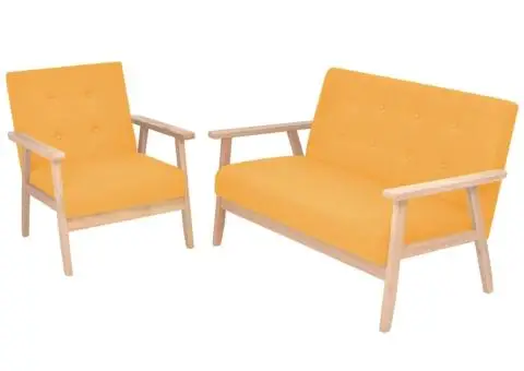 Set cu canapea, 2 piese, material textil, galben - 1/5