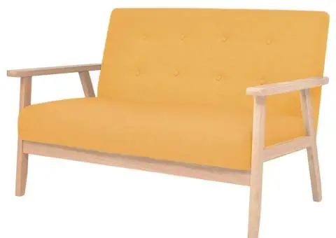 Set cu canapea, 2 piese, material textil, galben - 2/5