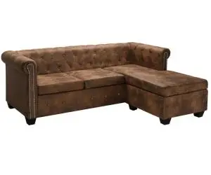 vidaXL Canapea Chesterfield formă L, piele întoarsă artificială, maro