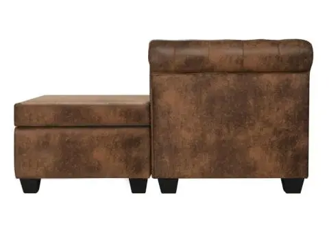 Canapea Chesterfield formă L, piele întoarsă artificială, maro - 3/5