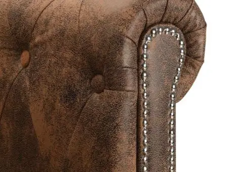 Canapea Chesterfield formă L, piele întoarsă artificială, maro - 5/5