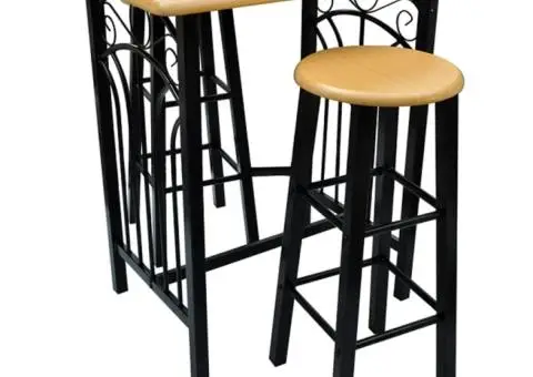 Set masă și scaune de bar, 3 piese, lemn și oțel - 2/5