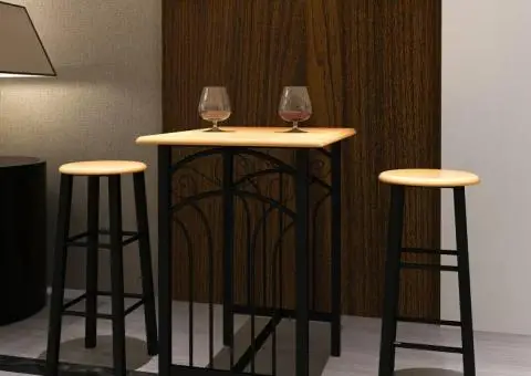 Set masă și scaune de bar, 3 piese, lemn și oțel - 3/5