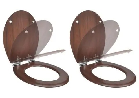 Scaun toaletă capac cu închidere silențioasă 2 buc. maro MDF - 1/5