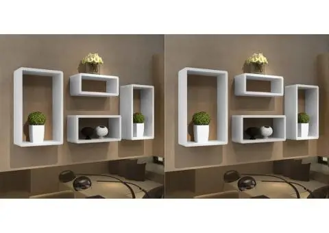 Rafturi cub de perete, 8 buc., alb - 1/5