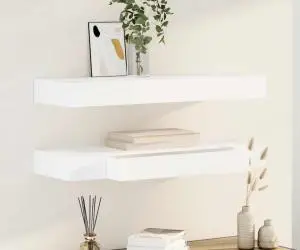 vidaXL Rafturi de perete suspendate cu sertare, 2 buc., alb, 80 cm