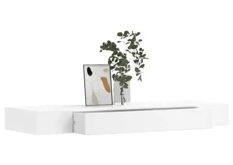 Rafturi de perete suspendate cu sertare, 2 buc., alb, 80 cm - 3/5