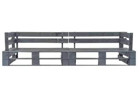 Canapea de grădină cu 2 locuri din paleți, gri, lemn - 2/3