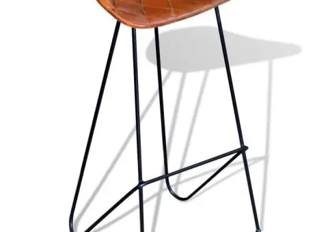 Scaune de bar, 4 buc., maro, piele naturală - 2/5