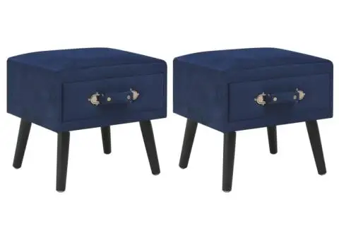 Noptiere, 2 buc., albastru, 40 x 35 x 40 cm, catifea - 1/5