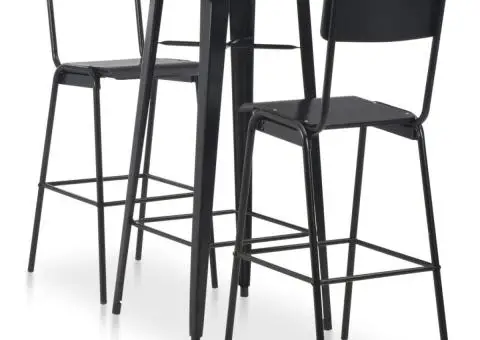 Set mobilier de bar, 3 piese, negru, oțel - 1/5