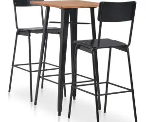vidaXL Set mobilier de bar, 3 piese, negru, oțel