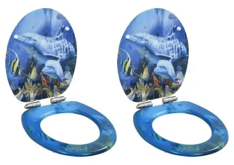 Capace WC cu închidere silențioasă, 2 buc., MDF, design delfini - 1/5