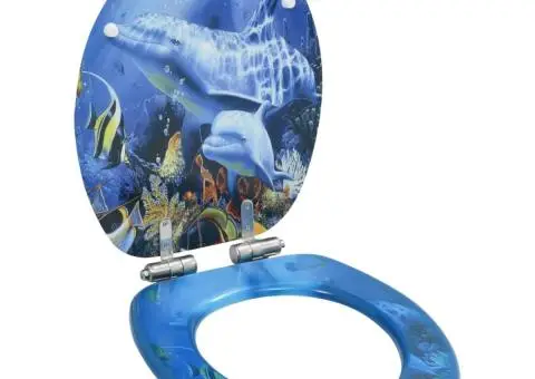 Capace WC cu închidere silențioasă, 2 buc., MDF, design delfini - 2/5