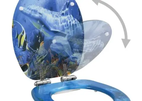 Capace WC cu închidere silențioasă, 2 buc., MDF, design delfini - 3/5