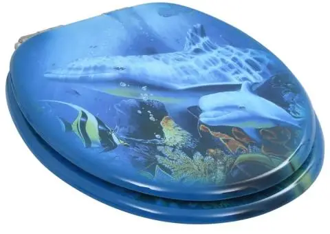 Capace WC cu închidere silențioasă, 2 buc., MDF, design delfini - 4/5