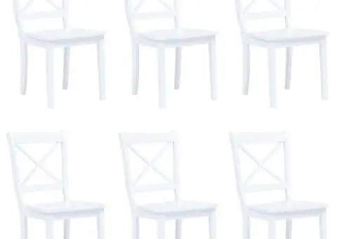Scaune de bucătărie, 6 buc., alb, lemn masiv de hevea - 1/5