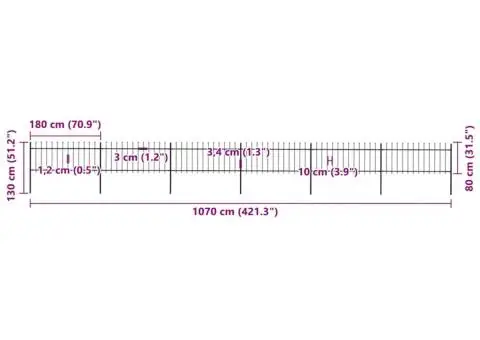 Gard de grădină cu vârf suliță, negru, 10,2 m, oțel - 5/5