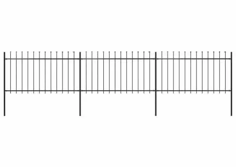 Gard de grădină cu vârf suliță, negru, 5,1 m, oțel - 1/5