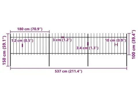 Gard de grădină cu vârf suliță, negru, 5,1 m, oțel - 5/5