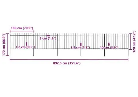 Gard de grădină cu vârf suliță, negru, 8,5 m, oțel - 5/5