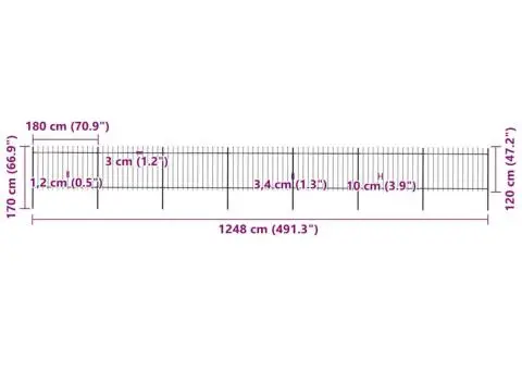 Gard de grădină cu vârf suliță, negru, 11,9 m, oțel - 5/5