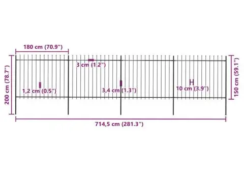 Gard de grădină cu vârf suliță, negru, 6,8 m, oțel - 5/5