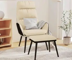 vidaXL Scaun de relaxare cu taburet, crem, textil și piele ecologică