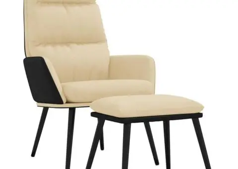 Scaun de relaxare cu taburet, crem, textil și piele ecologică - 2/5