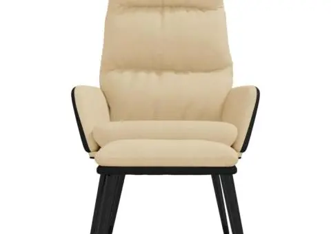 Scaun de relaxare cu taburet, crem, textil și piele ecologică - 3/5