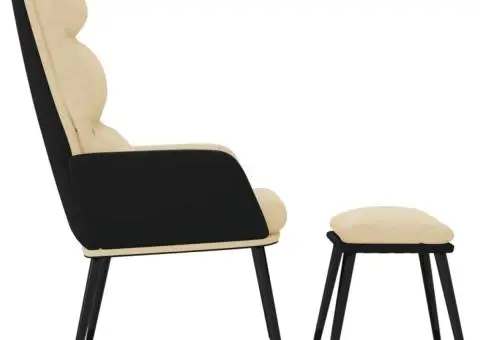 Scaun de relaxare cu taburet, crem, textil și piele ecologică - 4/5