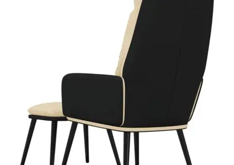 Scaun de relaxare cu taburet, crem, textil și piele ecologică - 5/5