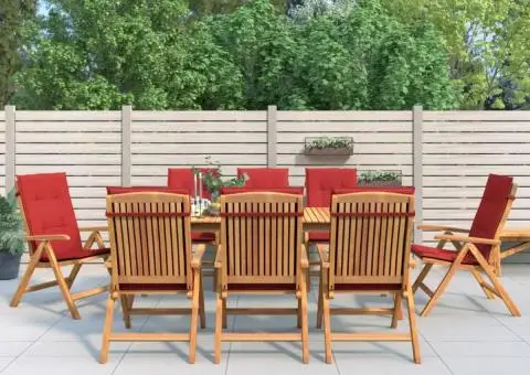 Scaune de grădină rabatabile cu perne, 8 buc. lemn masiv de tec - 1/5