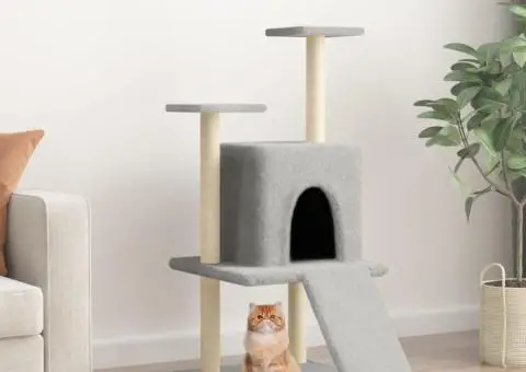 Ansamblu pisici, stâlpi din funie sisal, gri deschis, 110 cm - 1/5