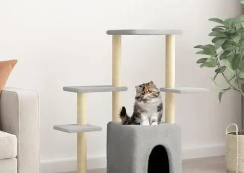 Ansamblu pisici, stâlpi din funie sisal, gri deschis, 97,5 cm - 1/5