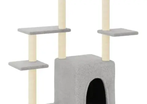 Ansamblu pisici, stâlpi din funie sisal, gri deschis, 97,5 cm - 2/5
