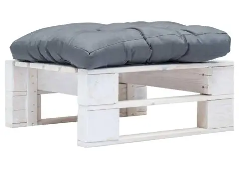 Taburet de grădină din paleți cu pernă gri, alb, lemn - 1/3