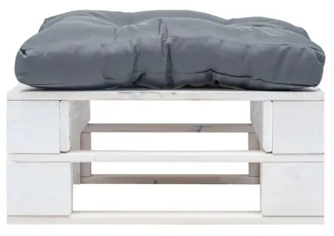 Taburet de grădină din paleți cu pernă gri, alb, lemn - 2/3