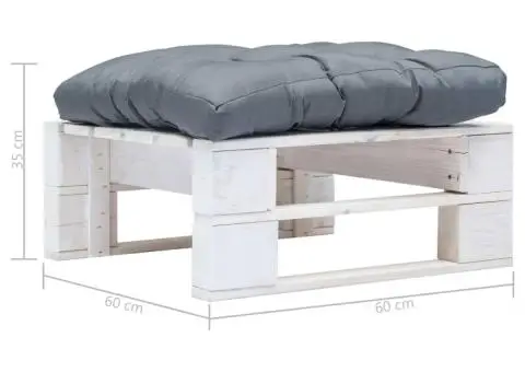 Taburet de grădină din paleți cu pernă gri, alb, lemn - 3/3