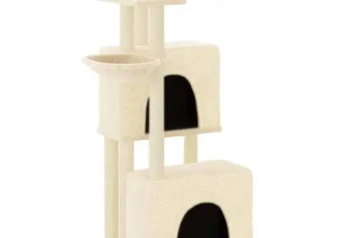 Ansamblu de pisici cu stâlpi din funie de sisal, crem, 122 cm - 2/5