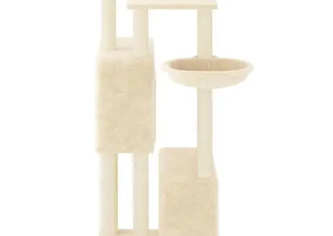 Ansamblu de pisici cu stâlpi din funie de sisal, crem, 122 cm - 4/5