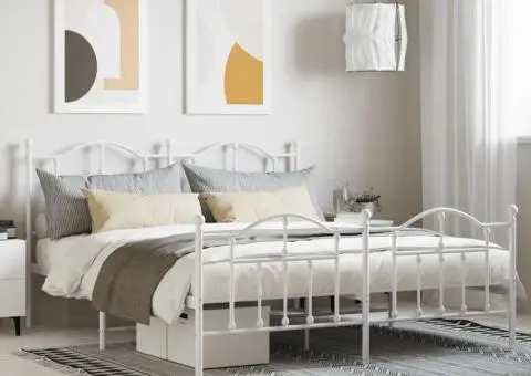 Cadru de pat metalic cu tăblie, alb, 160x200 cm - 1/5