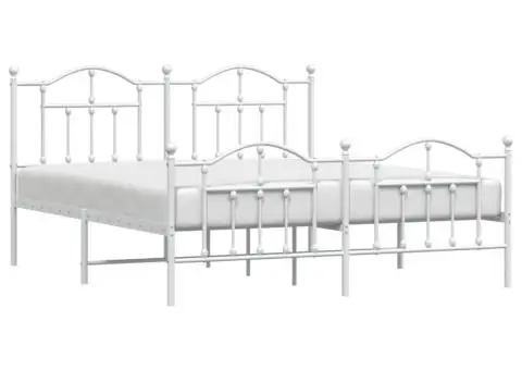 Cadru de pat metalic cu tăblie, alb, 160x200 cm - 4/5