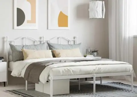 Cadru de pat metalic cu tăblie, alb, 160x200 cm - 1/5